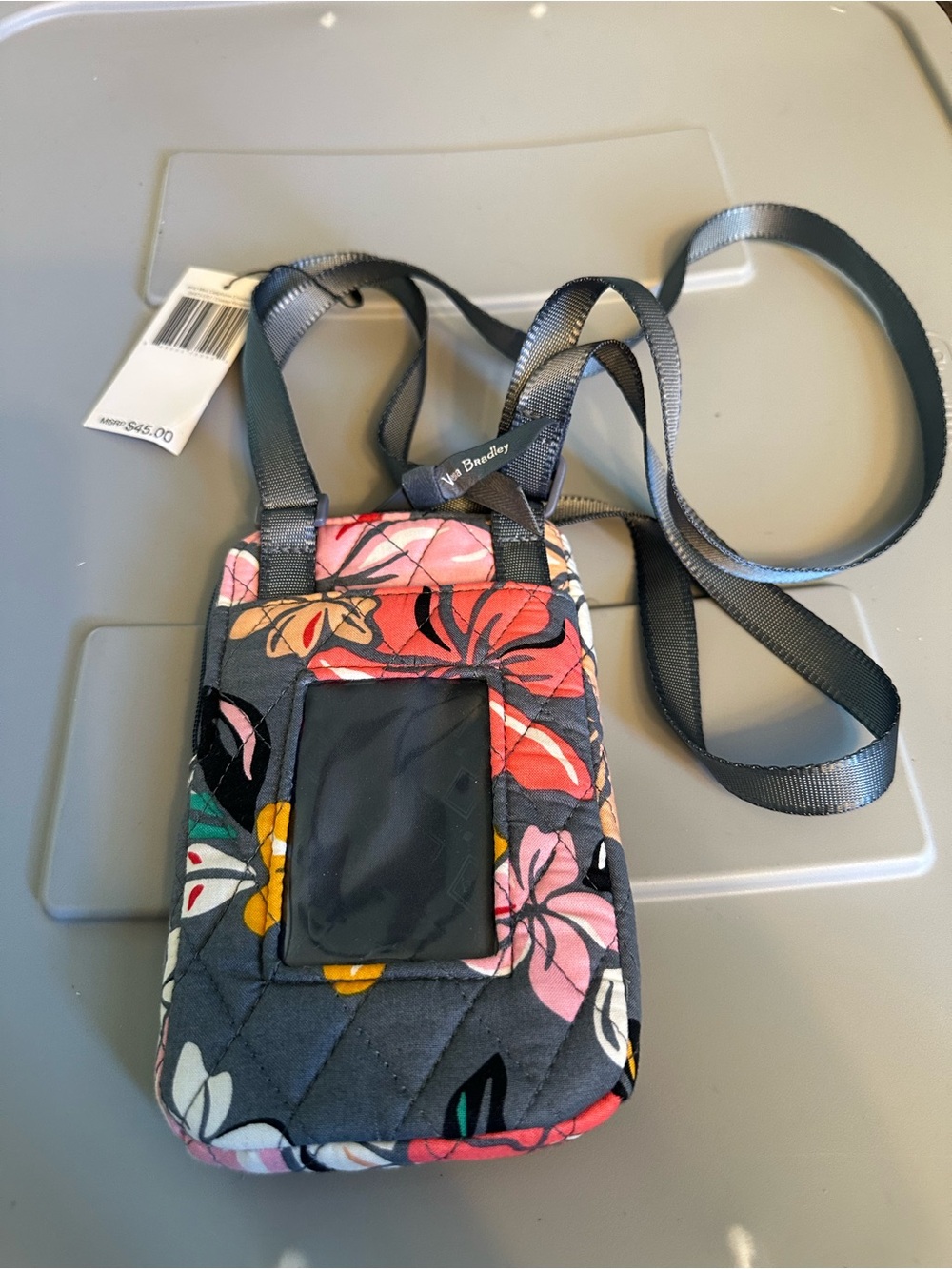 Vera Bradley Quilted Floral Lanyard Mini Cellphone Crossbody - Grey Multi Floral